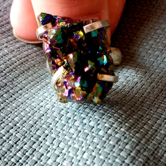 New Titanium Druzy 925 Silver Ring. - Picture 7 of 11